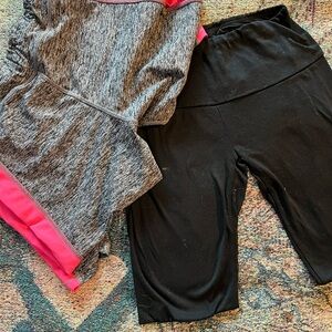 2PC Layer 8 Black and Pink Leggings Comfortable Stretchy Fit Lot of 2 Y2K SZ M